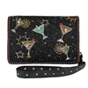 Mary Frances Hand Beaded Cocktail Purse, Black Leather Crossbody Bag with Martini Glass Design, Festive Statement Handbag