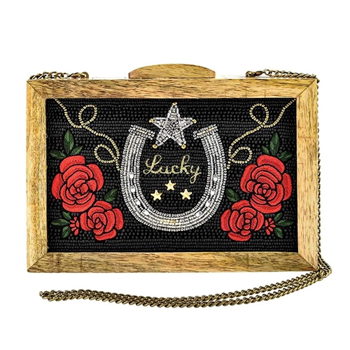 Mary Frances Lucky Star Horseshoe Wooden Box Crossbody