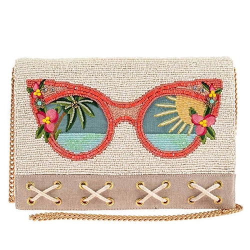 Mary Frances Rose Colored Glasses Shades Beaded Clutch Crossbody Bag