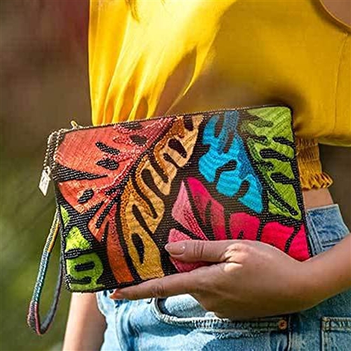 Mary Frances Paradise Colorful Tropical Leaves 3 Way Crossbody Clutch