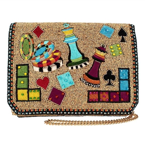 Mary Frances Hand Beaded Game Night Purse, Convertible Crossbody Clutch, Colorful Casino Novelty Evening Bag