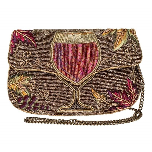 Mary Frances Wine Time Red Wine Beaded Clutch Crossbody