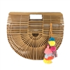 Blue Island Arc Large Bamboo Clutch with Multicolor Tassels: Natural Fiber Statement Handbag for Women