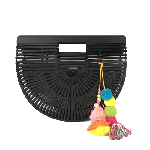 Blue Island Black Arc Bamboo Clutch Tassels