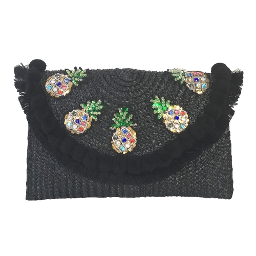Blue Island Talia Over-Sized Pineapple Pom Pom Clutch