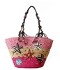 Blue Island Shore Rattan Straw Tote Bag, Pink Multicolor Beach Handbag â Large Summer Beach Tote for Women