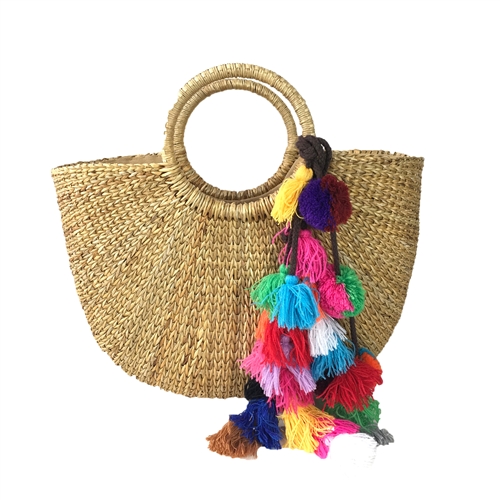 Blue Island Bali Straw Market Tote w Oversized Tassels
