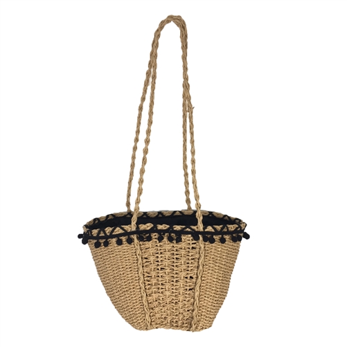 Blue Island Lanai Pom Pom Straw Basket Tote