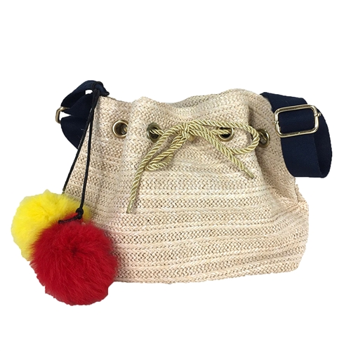 Blue Island Sporty Straw Bucket Crossbody