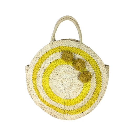 Blue Island Corfu Pom Pom Round Circle Basket Tote