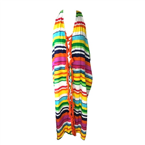 Colorful Stripes Halter Maxi Swim Cover Up