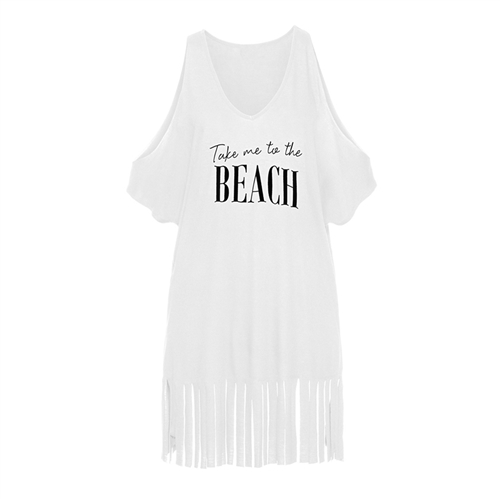 Take Me to The Beach Cold Shoulder T-Shirt Dress Swim Cover up