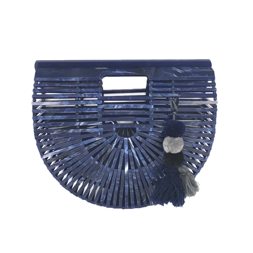 Marbled Resin Arc Clutch w Pom Pom Tassel