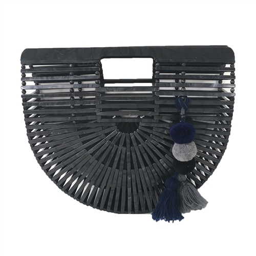 Marbled Resin Arc Clutch w Pom Pom Tassel