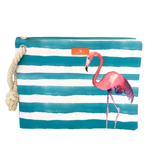 Flamingo Striped Swimwear Wristlet Ditty Bag