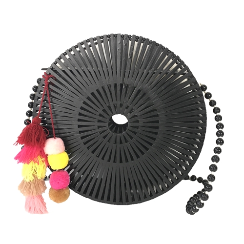 Blue Island Circular Bamboo Bag w Tassels