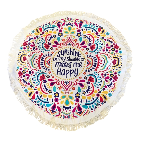 'Sunshine Makes Me Happy' Round Beach Blanket