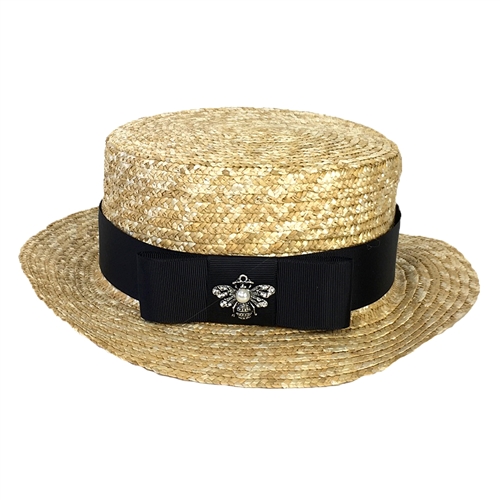 Blue Island Bee Charm Straw Boater Hat