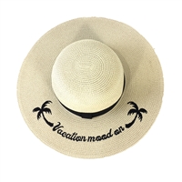 Blue Island Vacation Mood On Embroidered Straw Packable Sun Hat
