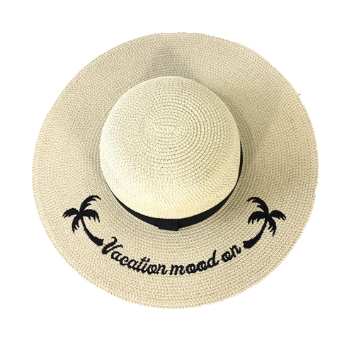 Blue Island Vacation Mood On Embroidered Straw Packable Sun Hat