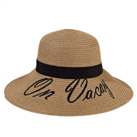 On Vacay Embroidered Straw Packable Sun Hat