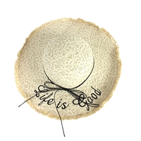 Blue Island Life is Good Embroidered Raffia Straw Sun Hat