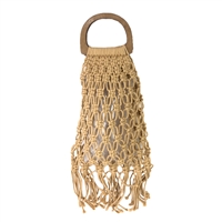 Netty Macrame Open Weave Small Tote Wooden Ring Handle,