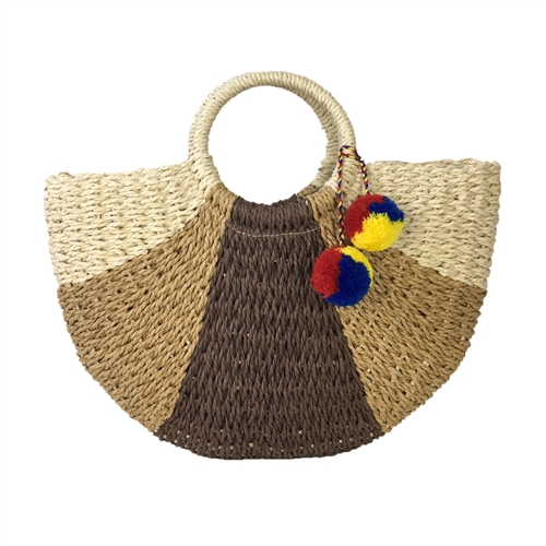 Blue Island Nairi Round Handle Color Block Straw Market Tote