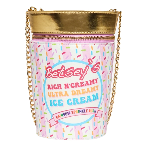 Betsey Johnson Kitsch I Scream Ice Cream Pint Crossbody Limited Edition Bag