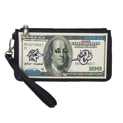 Betsey Johnson Doodle Money $100 Bill Clutch Wristlet