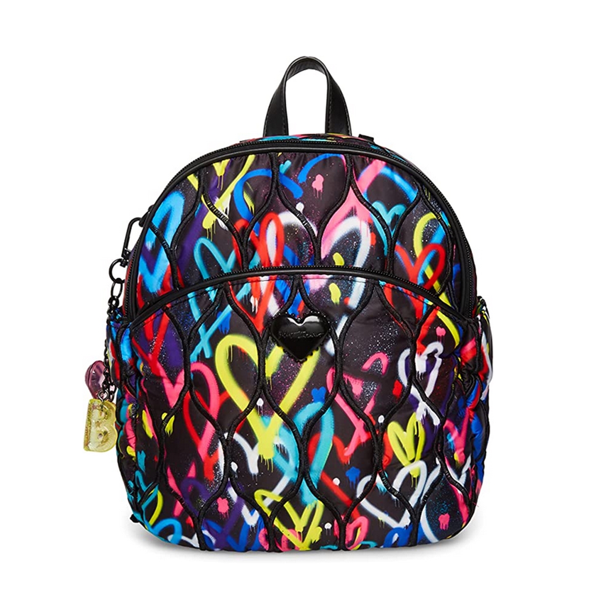 Betsey Johnson Striped multi colored mini Backpack embroidered hearts quilted Luv Betsey Embroidered Heart Backpack with Plush Heart  main image 3