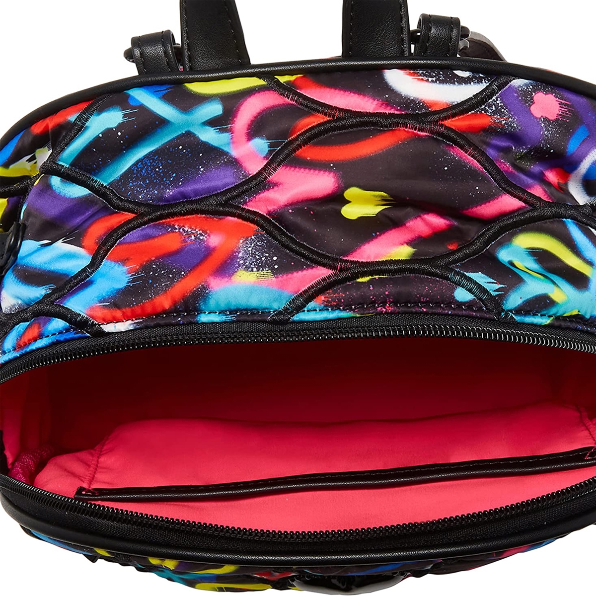 Betsey Johnson Striped multi colored mini Backpack embroidered hearts quilted Luv Betsey Embroidered Heart Backpack with Plush Heart  main image 2
