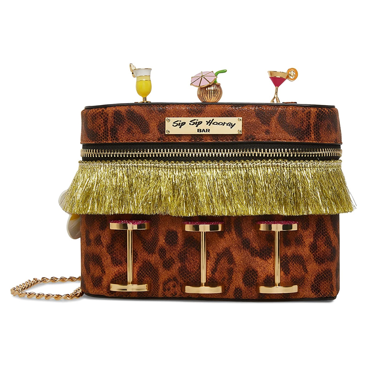 Betsey Johnson Kitsch Sip Sip Hooray Tiki Bar Crossbody, Leopard