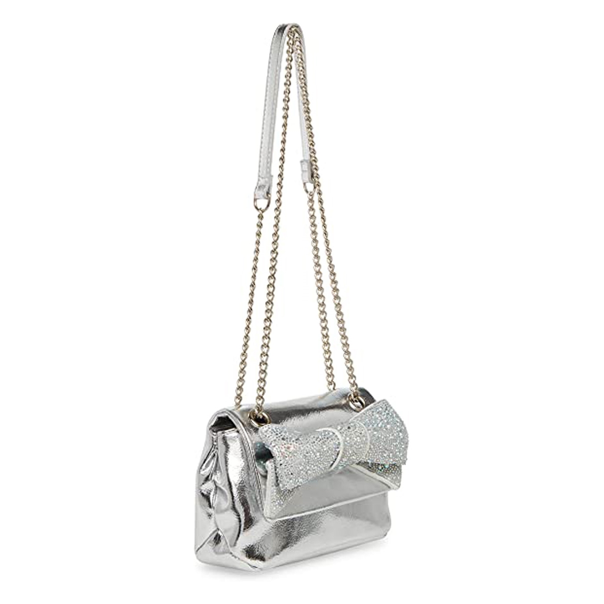 Bewaltz - Silver - Fancy Glitter Crossbody Purse with Chain Strap