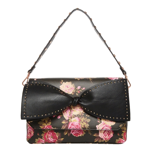 Betsey Johnson Rose Print Convertible Bag with Oversized Bow, Shoulder Bag & Clutch