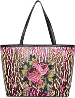 Betsey Johnson Large Leopard & Rose Tote, Edgy-Romantic Shoulder Bag for Women