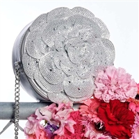 Betsey Johnson Sparkly 3D Rose Crossbody, Silver Statement Purse for Evening Wear
