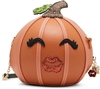 Betsey Johnson Gourdgeous Pumpkin Crossbody, Orange Vegan Leather Halloween Statement Purse For Women, 3D Jeweled Leaf Novelty Handbag, Kitsch Round Bag