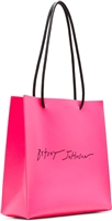 Betsey Johnson Origins Pink Neon Tote, Iconic Store Shopping Bag Shape For Women, Nostalgic Handheld Shoulder Carryall Designer Faux Leather Retro Kitsch Purse 13.5 Inch Large Handbag