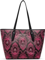 Betsey Johnson Brainiac Tote Bag, Pink Skull Baroque Print Large Shoulder Handbag, Edgy Gothic Carryall
