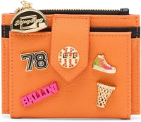 Betsey Johnson Basketball Orange Bifold Wallet, Women's Novelty Kitsch Cardholder Sporty Charm Backboard Zippered Pouch Fuchsia Heart ID Window Designer Accessory Gift Small Slim Organizer