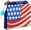Betsey Johnson Red White and Betsey card case wallet featuring sparkling red and white stripes, blue rhinestone details, raised white stars, and a compact American flag inspired design.