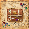 Betsey Johnson X Marks the Spot treasure chest wallet featuring faux woodgrain detailing, metallic gold trim, jewel embellishments, decorative chain and pearl accents, zipper coin pocket, five card slots, and clear ID window.