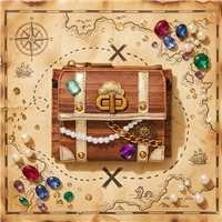 Betsey Johnson X Marks the Spot treasure chest wallet featuring faux woodgrain detailing, metallic gold trim, jewel embellishments, decorative chain and pearl accents, zipper coin pocket, five card slots, and clear ID window.