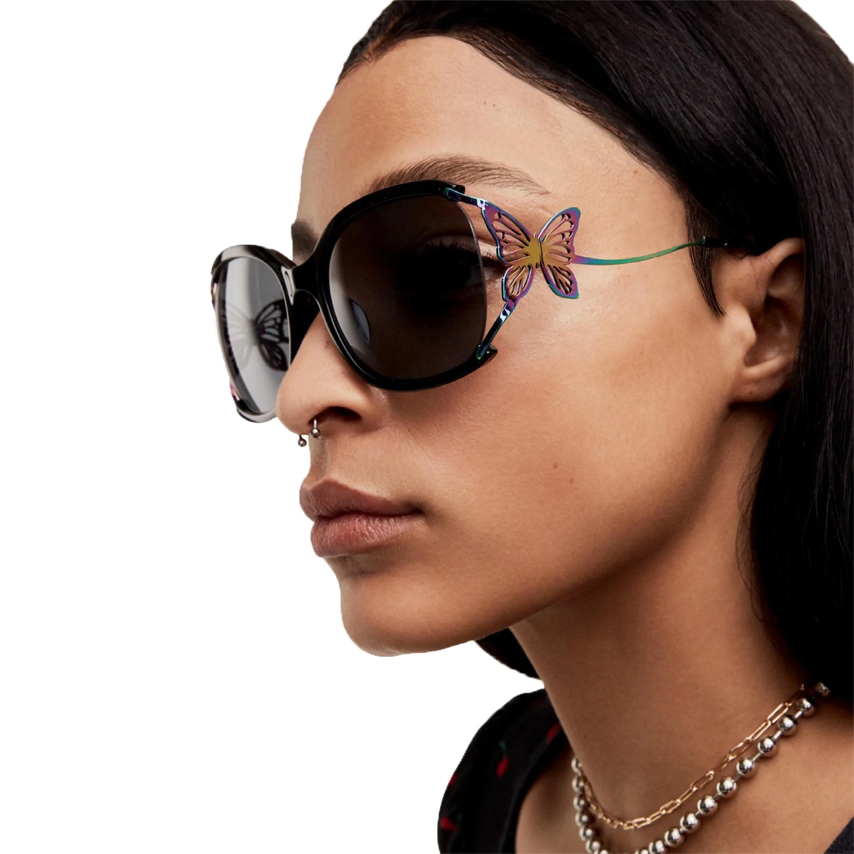 Betsey Johnson Oversized Square Black Sunglasses Gold Tone Metal Butterfly Arms BJ45847-Blk-2.jpg main image 2
