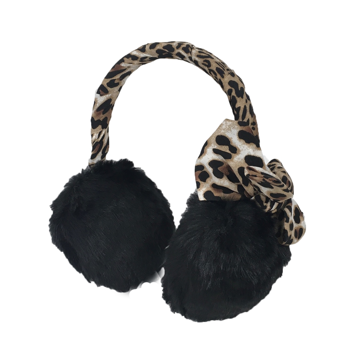 Betsey Johnson Wild Thing Leaoprd Bow Faux Fur Earmuffs, Black display picture 2