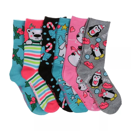 Betsey Johnson Frozen Fun Penguin Crew Socks Gift Box Set, Pack of 6