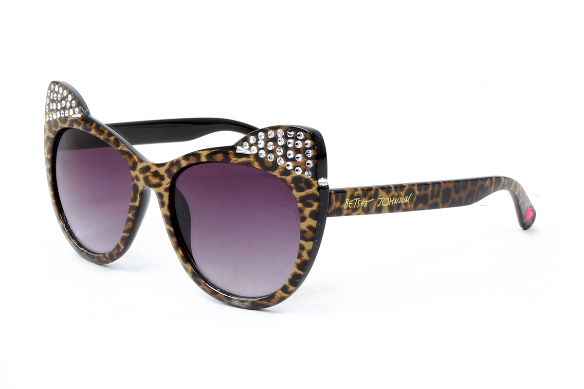 Betsey Johnson Cats Meow Kitten Ears Sunglasses, Leopard