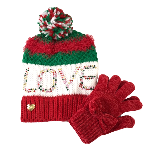 Betsey Johnson Love Beanie Hat & Glove Set
