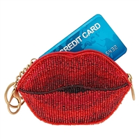 Mary Frances XOXO Smooch Lips Beaded Card Case Coin Purse